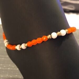 Orange & White Beaded Handmade Ankle Bracelet